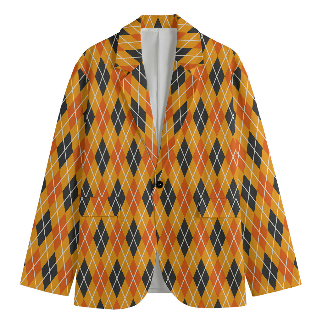 Orange Halloween Argyle Pattern Print Men's Blazer