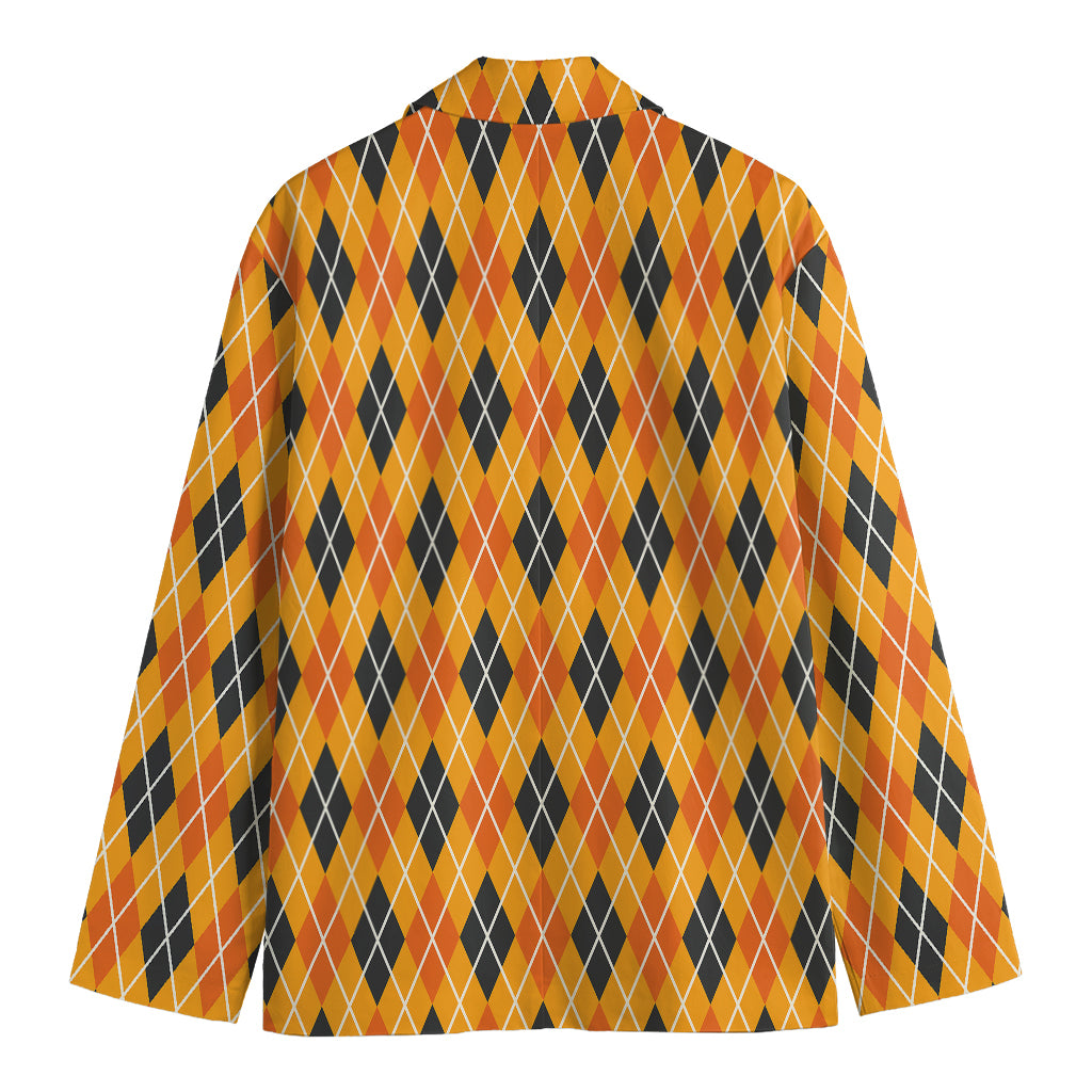 Orange Halloween Argyle Pattern Print Men's Blazer