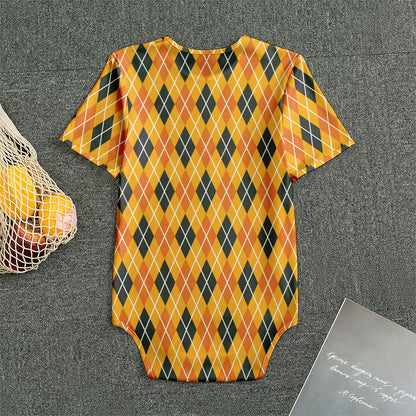 Orange Halloween Argyle Pattern Print Men's Bodysuit