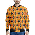 Orange Halloween Argyle Pattern Print Men's Bomber Jacket