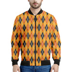 Orange Halloween Argyle Pattern Print Men's Bomber Jacket