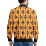 Orange Halloween Argyle Pattern Print Men's Bomber Jacket