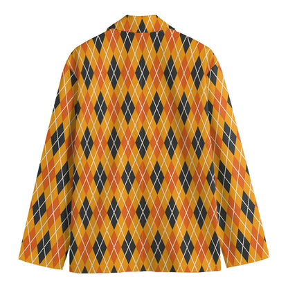 Orange Halloween Argyle Pattern Print Men's Cotton Blazer