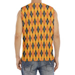 Orange Halloween Argyle Pattern Print Men's Fitness Tank Top