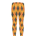 Orange Halloween Argyle Pattern Print Men's Leggings