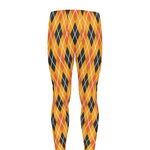 Orange Halloween Argyle Pattern Print Men's leggings