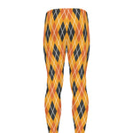 Orange Halloween Argyle Pattern Print Men's leggings