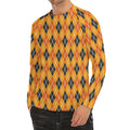 Orange Halloween Argyle Pattern Print Men's Long Sleeve Rash Guard