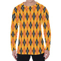 Orange Halloween Argyle Pattern Print Men's Long Sleeve T-Shirt