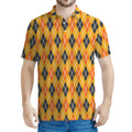 Orange Halloween Argyle Pattern Print Men's Polo Shirt