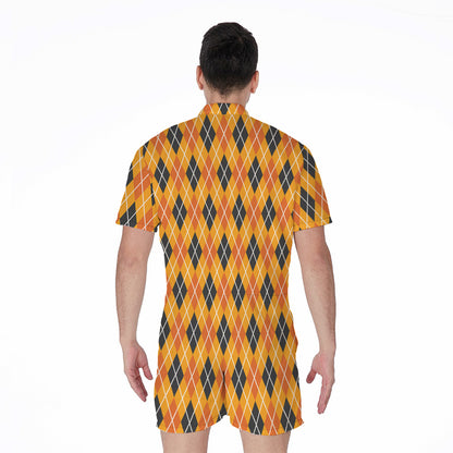 Orange Halloween Argyle Pattern Print Men's Rompers
