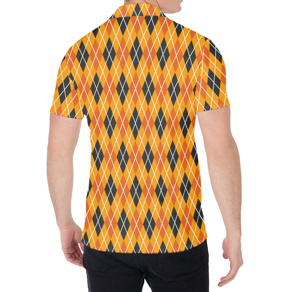 Orange Halloween Argyle Pattern Print Men's Shirt
