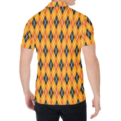 Orange Halloween Argyle Pattern Print Men's Shirt