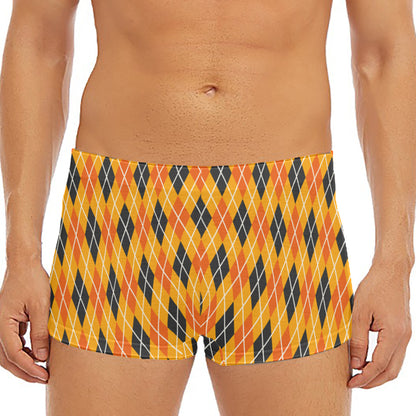 Orange Halloween Argyle Pattern Print Men's Short Boxer Briefs