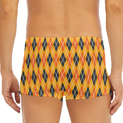 Orange Halloween Argyle Pattern Print Men's Short Boxer Briefs