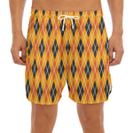Orange Halloween Argyle Pattern Print Men's Split Running Shorts
