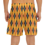 Orange Halloween Argyle Pattern Print Men's Split Running Shorts