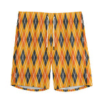 Orange Halloween Argyle Pattern Print Men's Sports Shorts