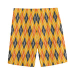 Orange Halloween Argyle Pattern Print Men's Sports Shorts