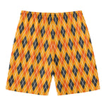 Orange Halloween Argyle Pattern Print Men's Swim Trunks