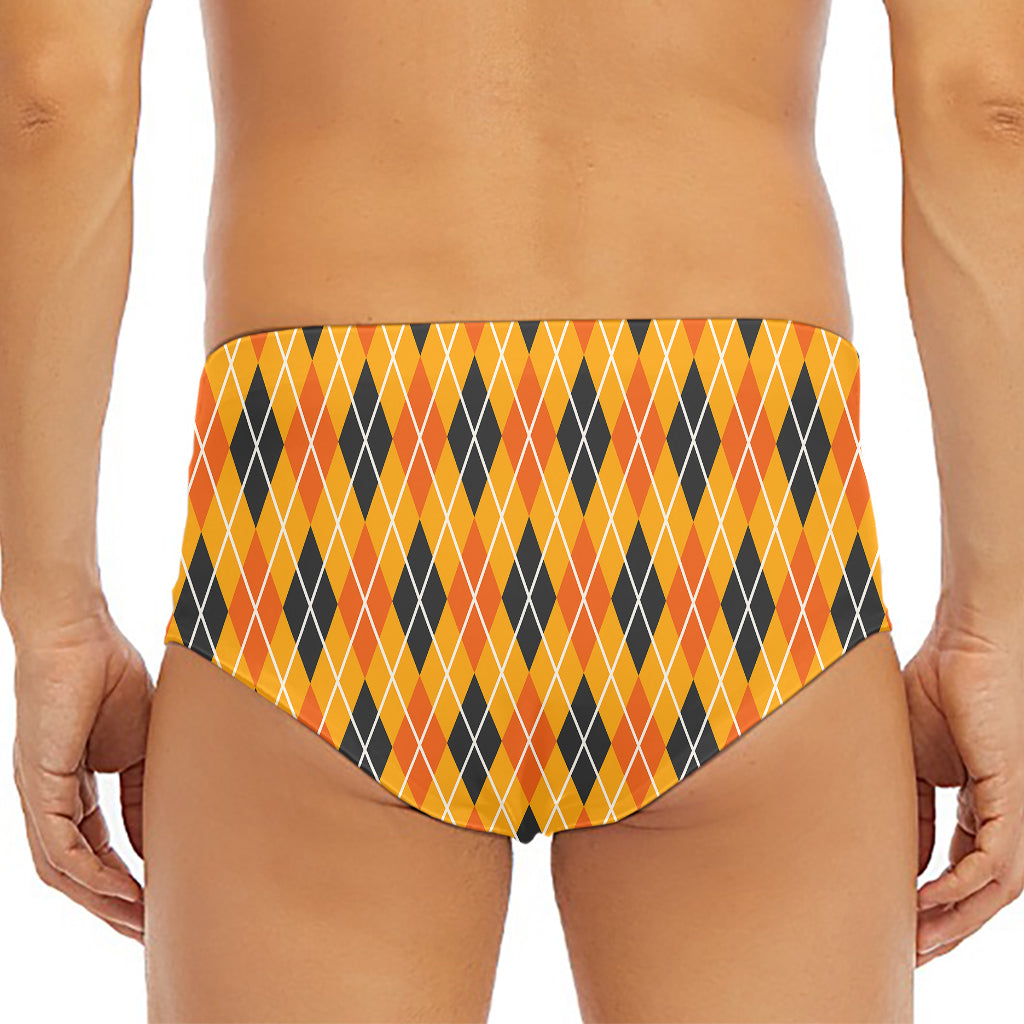 Orange Halloween Argyle Pattern Print Men's Triangle Swim Briefs