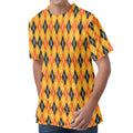 Orange Halloween Argyle Pattern Print Men's Velvet T-Shirt