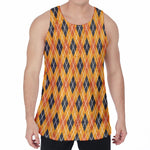 Orange Halloween Argyle Pattern Print Men's Velvet Tank Top