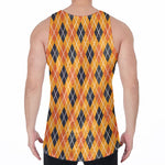 Orange Halloween Argyle Pattern Print Men's Velvet Tank Top