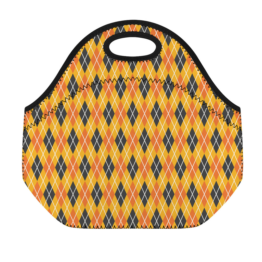 Orange Halloween Argyle Pattern Print Neoprene Lunch Bag