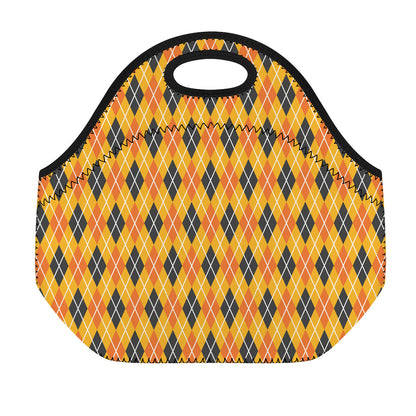 Orange Halloween Argyle Pattern Print Neoprene Lunch Bag