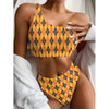 Orange Halloween Argyle Pattern Print One Shoulder Bikini Top