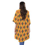 Orange Halloween Argyle Pattern Print Open Front Beach Cover Up