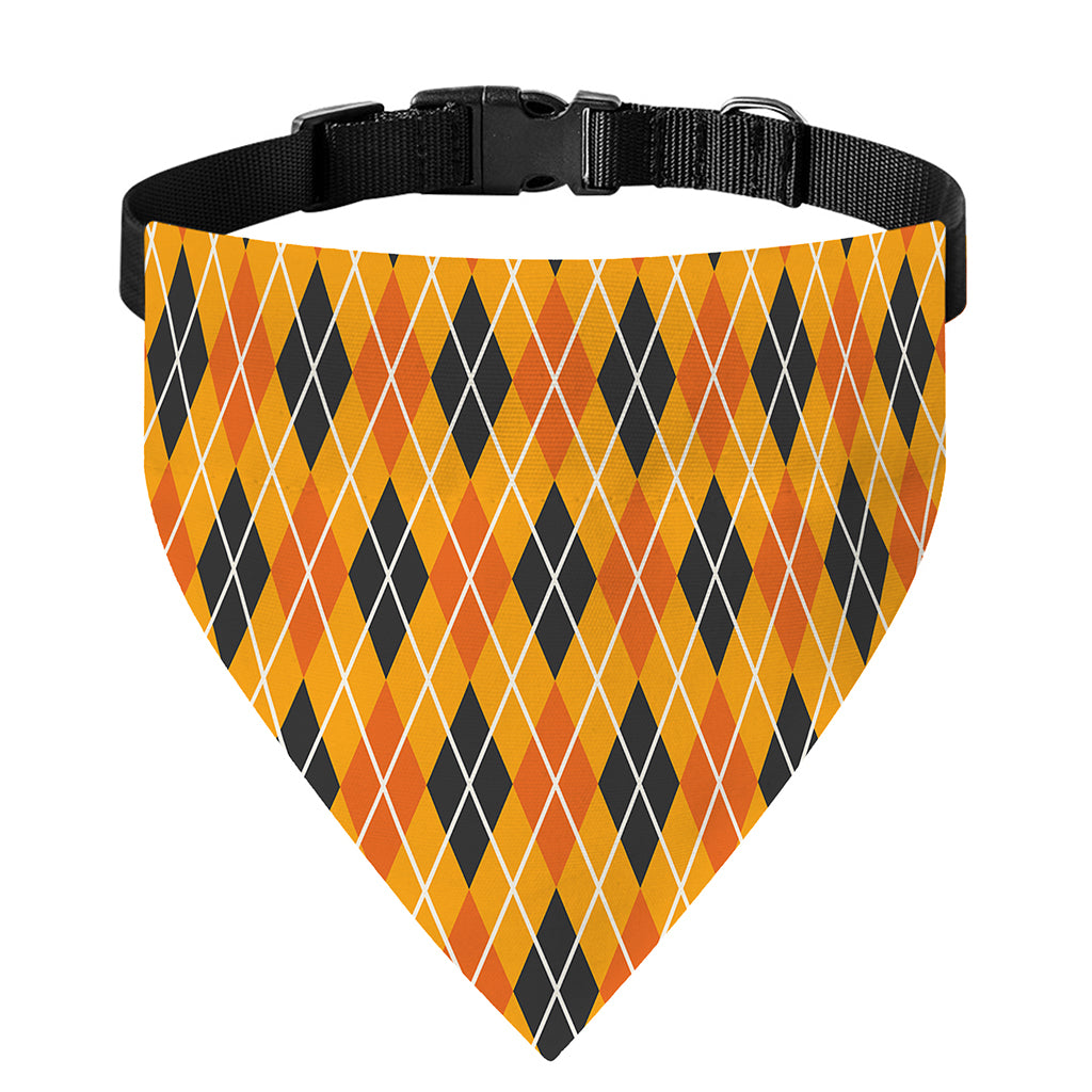 Orange Halloween Argyle Pattern Print Over The Collar Dog Bandana