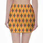 Orange Halloween Argyle Pattern Print Pencil Mini Skirt