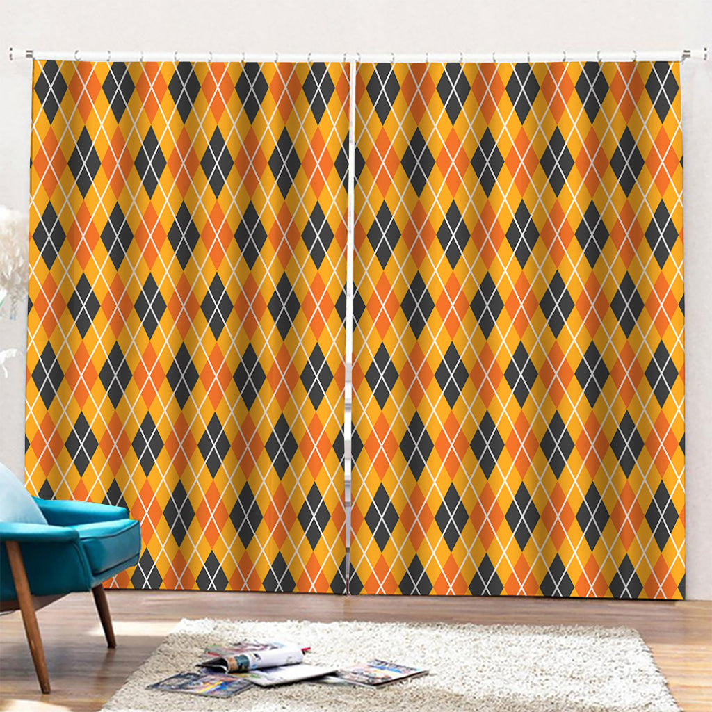 Orange Halloween Argyle Pattern Print Pencil Pleat Curtains