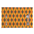 Orange Halloween Argyle Pattern Print Placemat
