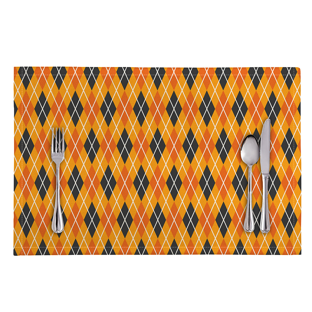 Orange Halloween Argyle Pattern Print Placemat