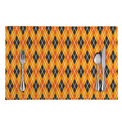 Orange Halloween Argyle Pattern Print Placemat