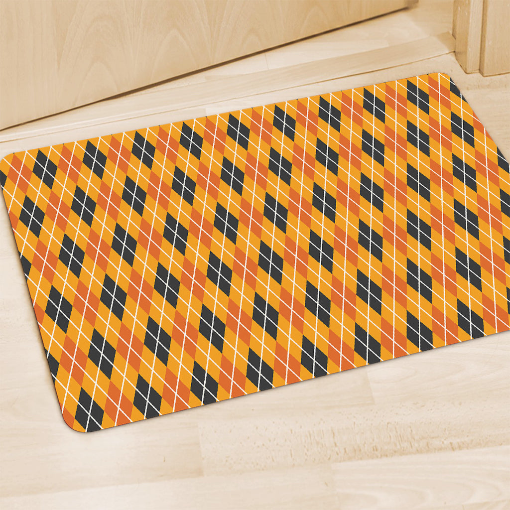 Orange Halloween Argyle Pattern Print Polyester Doormat