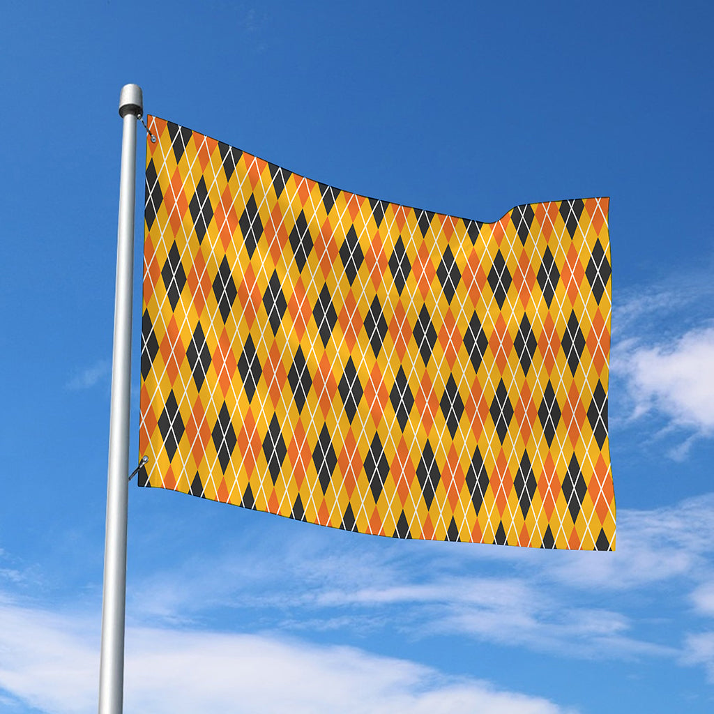 Orange Halloween Argyle Pattern Print Polyester Flag