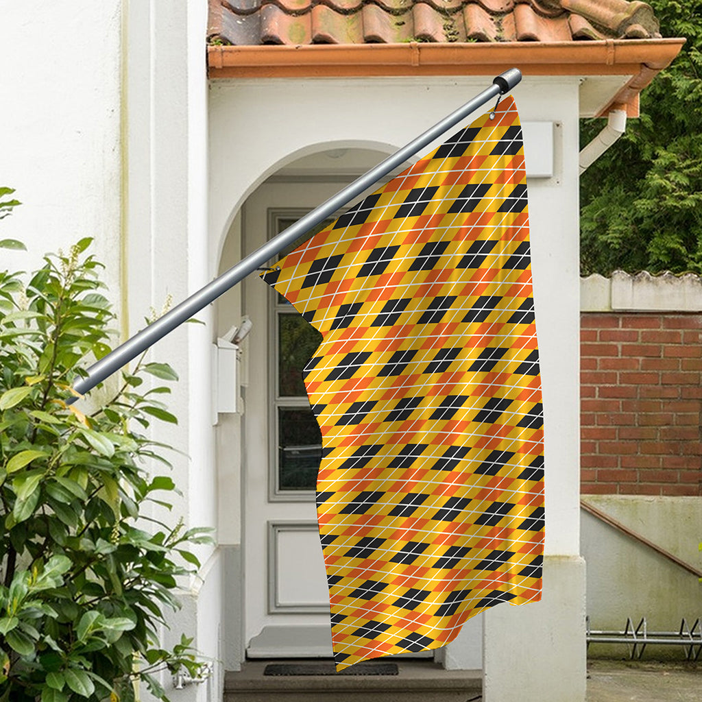 Orange Halloween Argyle Pattern Print Polyester Flag