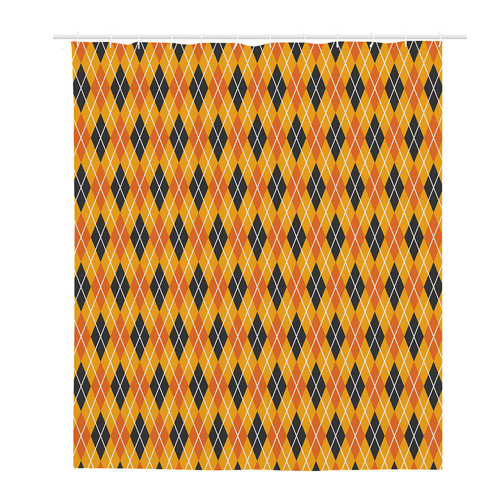 Orange Halloween Argyle Pattern Print Polyester Shower Curtain