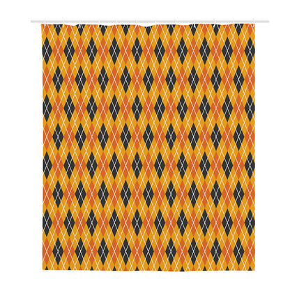 Orange Halloween Argyle Pattern Print Polyester Shower Curtain