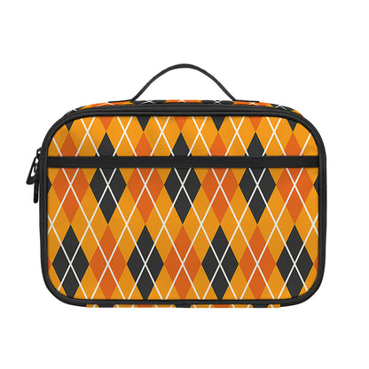 Orange Halloween Argyle Pattern Print Portable Lunch Bag