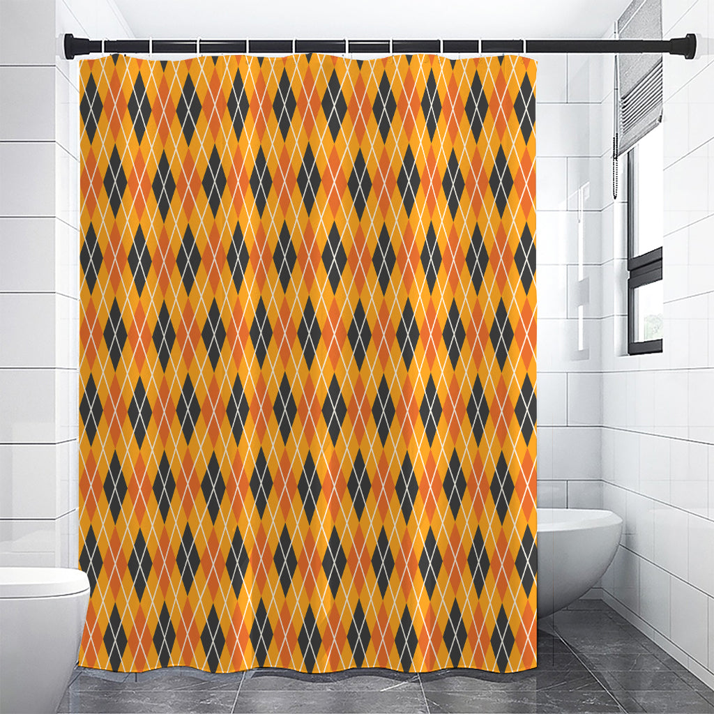 Orange Halloween Argyle Pattern Print Premium Shower Curtain