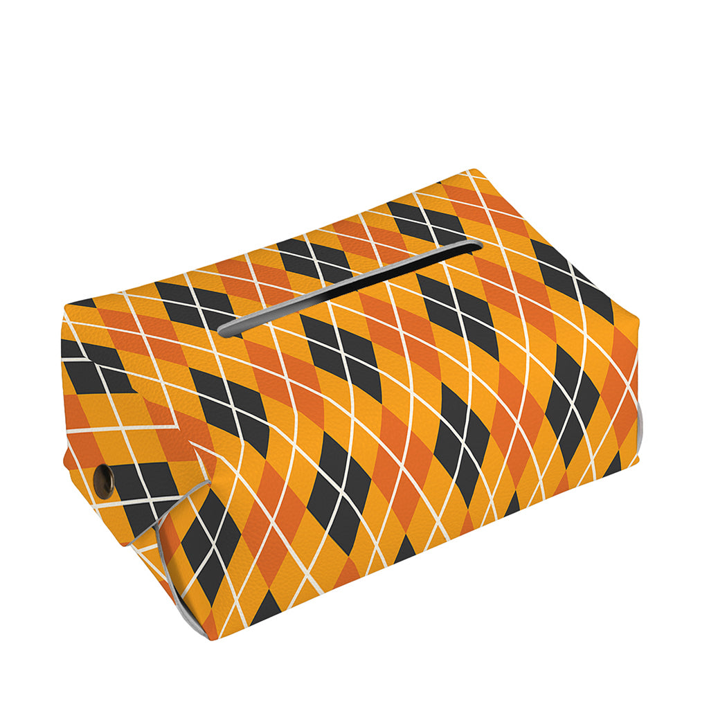 Orange Halloween Argyle Pattern Print Rectangle Tissue Box Cover