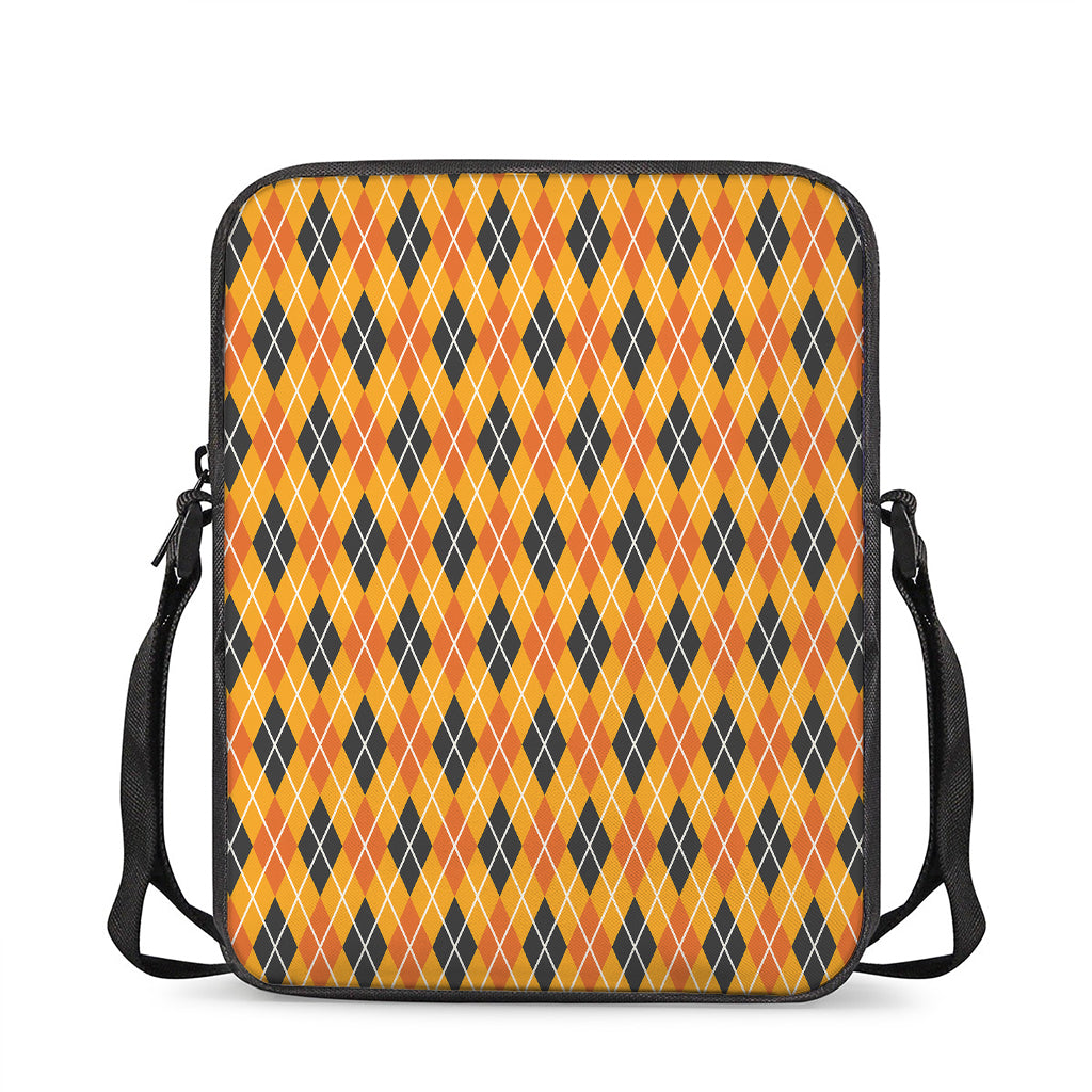 Orange Halloween Argyle Pattern Print Rectangular Crossbody Bag