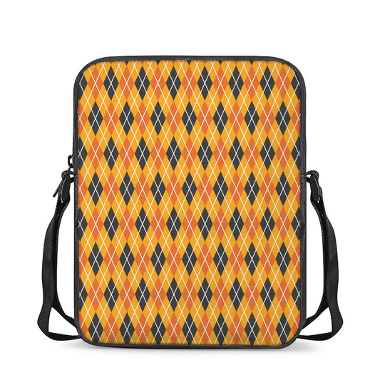 Orange Halloween Argyle Pattern Print Rectangular Crossbody Bag