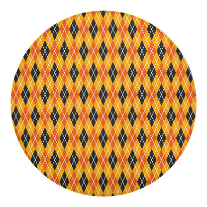 Orange Halloween Argyle Pattern Print Round Blanket