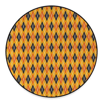 Orange Halloween Argyle Pattern Print Round Floor Mat